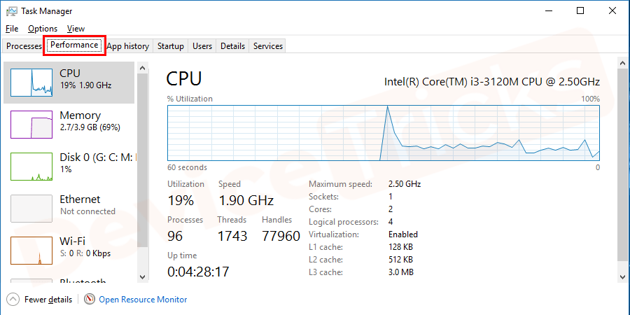 Fix Windows 10 Error: Windows cannot start this hardware device because its configuration information (in the registry) is incomplete or damaged. (Code 19) Soon, a Task Manager window will open and you need to click on the ‘Performance’ tab that is located at the top of the menu bar.
